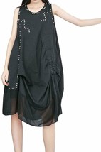 Women&#39;s Summer Sleeveless Cotton T-Shirt Dress Flowy Dress- ONE SIZE - BLACK - £13.40 GBP