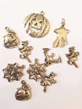 10 silver halloween metal charms pendants mixed lot 15mm-26mm bat skull pumpkin - £3.13 GBP