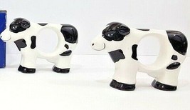 Boston Warehouse Jersy Cow 4&quot; Napkin Rings Set Of 4 Cow Rings NIB - £10.46 GBP