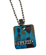 Kate Mesta COURAGE Square Dog Tag Necklace  Art to Wear New - £17.86 GBP