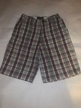 Boys Size 7 Cherokee Burgundy Maroon Blue Tan Plaid Shorts Summer GUC - £7.08 GBP