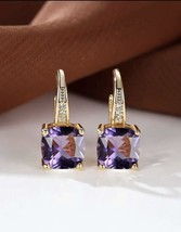 Purple crystal earrings - drop dangle hoop  - amethyst &amp; Cubic Zirconia Earrings - £11.69 GBP