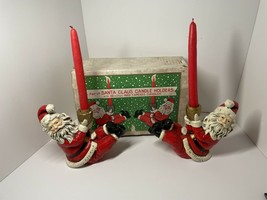 Vintage Santa large candleholder pair w candles original box Christmas Figurines - £22.15 GBP