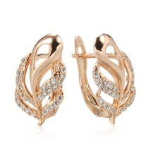 Hot 585 Rose Gold Color Leaf Drop Earrings Luxury Natural Zircon Earrings for Wo - £7.30 GBP