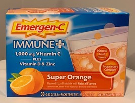 Emergen-C Immune Plus SUPER ORANGE Vit C + vit D &amp; Zinc 30 packet exp 6/2024 - £11.25 GBP