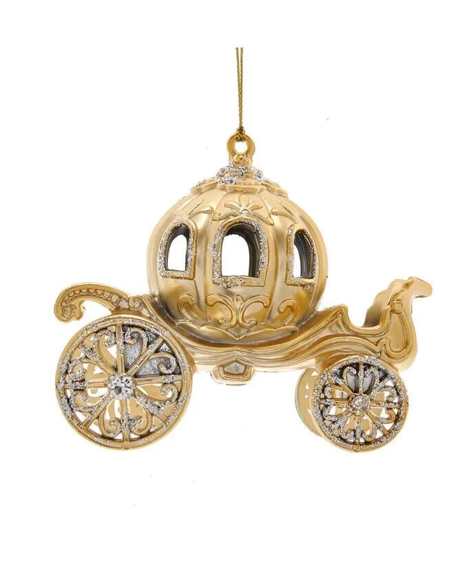 Primary image for KURT ADLER 5" METALLIC GOLD CARRIAGE ORNAMENT w/GLITTER ACCENTS & GEM STONES