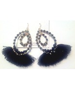 Pierced Earrings Dangling Black Bead Tribal Ethnic Fringed Hoops New - £8.17 GBP