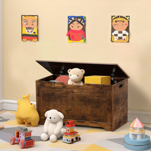 Lift Top Entryway Storage Chest 2 Safety Hinge Wooden Toy Box Bench, Brown - £71.69 GBP