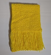 Vtg Crochet Knitted Scarf W/FRINGE Handmade Bright Yellow Boho Chic 60&quot;x9.5&quot; - £19.78 GBP