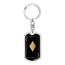 Casino Poker Jewelry Jack of Diamonds Gold Swivel Keychain Dog Tag Engraved 18k  - £46.94 GBP
