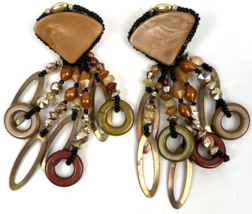 Vintage Chipita Style Pierced Earrings Dangle Beaded Leather Back 1980&#39;s... - £25.48 GBP