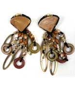 Vintage Chipita Style Pierced Earrings Dangle Beaded Leather Back 1980&#39;s... - £25.17 GBP