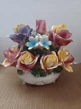 Rare Vintage Italian Capodimonte Porcelain Floral Bouquet Centerpiece Heavy - £129.29 GBP