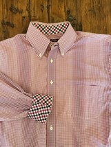 J McLaughlin Shirt Mens Large Red White Pink Check Flip Cuff Button Up D... - $9.89