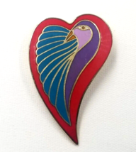 VTG Laurel Burch Dove Heart Enamel Bird Gold Tone Brooch Pin Red Purple Blue... - £13.43 GBP