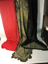 Vintage Designer Beaded scarf scarves 3 pcs. Red Olive black Shawl Stole MCM - £30.57 GBP