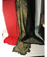 Vintage Designer Beaded scarf scarves 3 pcs. Red Olive black Shawl Stole... - £30.43 GBP