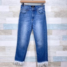 Black Label Fringe Hem Ankle Jeans Blue High Rise Straight Leg Stretch W... - $19.79