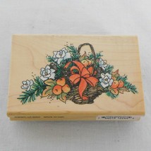 Holiday Basket Flowers Fruit Leaves Basket Wood Mounted Rubber Stamp Sta... - $5.95