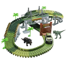 Dinosaurs Playset Flexible Dinosaur Race Car Track, Create A Road, 1 Car, 2 - £22.14 GBP