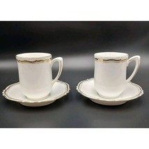 Vtg Set of 2 Silesia Demitasse Espresso Teacup &amp; Saucer White Gold 90s - $365.11 MXN