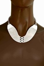Tribal Inspired Bright Silver Tone Statement Necklace Punk, Ethnic Party, Casual - £12.21 GBP