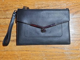 Botkier Valentina Flap Clutch Wristlet Steel Black Leather 9&quot; x 6&quot; - $29.65