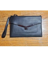 Botkier Valentina Flap Clutch Wristlet Steel Black Leather 9&quot; x 6&quot; - $29.65