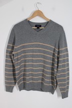 Lands End L 42-44 Gray Stripe V-Neck Drifter 100% Cotton Knit Pullover S... - $23.36