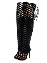 Sexy Peep Toe Cut Out Gladiator Over The Knee High Heels Women Boots Sandals Nig - £61.57 GBP
