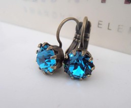 Swarovski Blue Crystal Drop &amp; Dangle Earrings / French Wire Lever back Antique B - £24.11 GBP