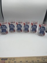 Vintage Pbr Drinking Glasses Set Of 6 Pabst Blue Ribbon - £38.06 GBP