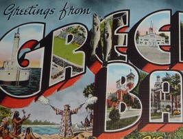 Greetings From Green Bay, Wisconsin Large Letter Vintage Linen Postcard  - £6.57 GBP