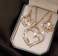 Cubic Zirconia luxury jewellery set - Matching Heart Necklace  And Earrings - £12.80 GBP