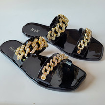 H2K SOFIA Black Comfort Soft Slides Sandals Open Toe Flip Flops Bling Double NIB - £23.96 GBP