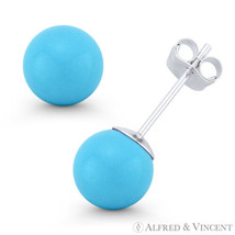 3mm to 8mm Blue Turquoise Ball Studs 14k 14kt White Gold Pushback Stud Earrings - $38.14+