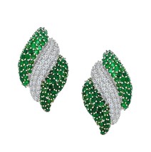 2Ct Round Simulated Green Emerald &amp; CZ Cluster Stud Earrings White Gold Plated - £66.48 GBP