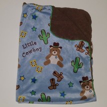 Little Cowboy Teddy Bear Blue Baby Blanket Lovey Fleece Brown Stars Cact... - £23.70 GBP