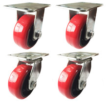 6&quot; X 2-1/2&quot; Heavy Duty Red Polyurethane On Cast Iron Caster 2 Swivels &amp; 2 Rigids - $375.99