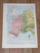 1925 Vintage Historical Map Of Charlemagne Empire / Merovingian Gaul / Franks - £21.26 GBP