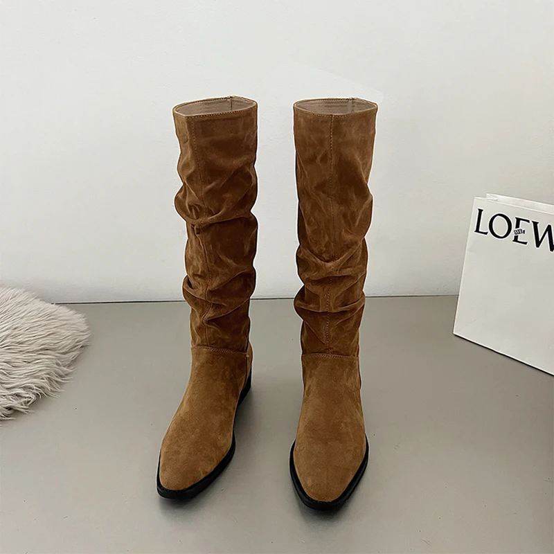 Western boy Women Knee-High Boots Fashion Pointed Toe Autumn Winter Ladies  Long - £102.79 GBP