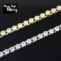 14k Gold Plated 1 Row Round Iced CZ Tennis Necklace Choker Flooded Chain Hip Hop - £7.58 GBP+
