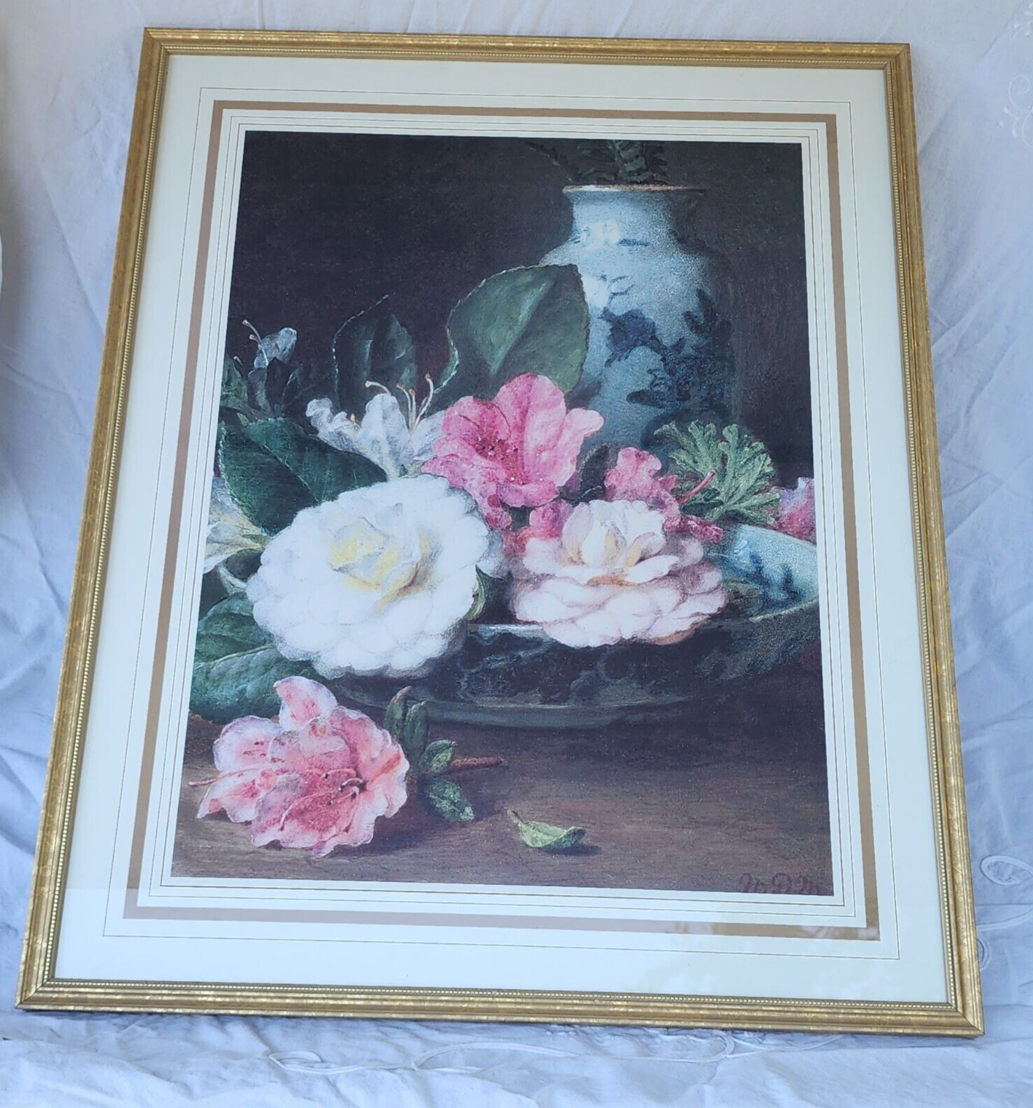 Primary image for Floral Still Life Vintage Painting Framed Print Martha Darley Mutrie 23" x 29"