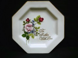 Vintage Plate To Mother With Love White &amp; Pink Roses w Gold Trim Octagon Japan - £7.87 GBP