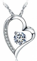 14k White Gold Plated Forever Lover Heart Pendant Necklace For Women Fashion - £39.95 GBP