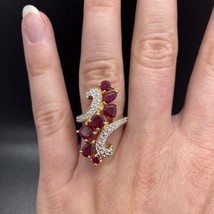 Unique Ruby &amp; Diamond Gold Sterling Silver Art Deco Cocktail Ring - £75.07 GBP