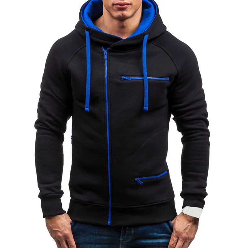 Men Hoodie Sweatshirt New Casual Solid Long Sleeve Mens Hoodies Slim Zipper Hood - £82.89 GBP