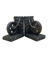 Witco Style Wheel With Chain MCM Carved Wood Bookends - $62.36