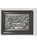 The Last Supper Vintage Silver Relief Plaque 21&quot;x 16&quot; Cherry Finish Wood... - $69.29