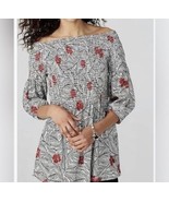 Women&#39;s J. Jill Floral Smocked Stretchy Boho Red Black Tunic Top Size Me... - £15.41 GBP